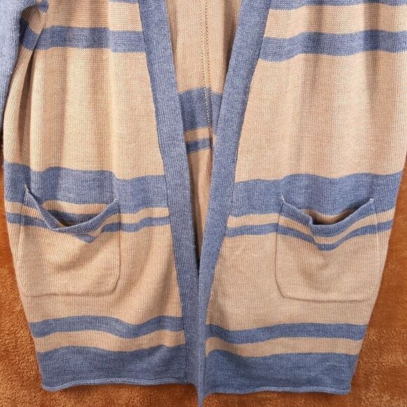 CYNTHIA ROWLEY Womens Sweater Large Tan Gray Cardigan Merino Wool Open Pockets - Picture 4 of 8